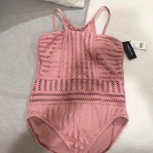 Kenneth Cole Tough Luxe Crochet High-Neck Swimsuit